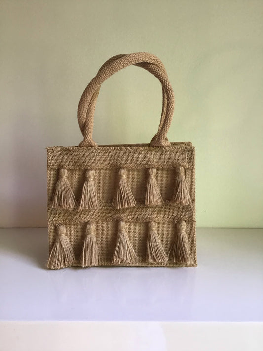 SAC PERSONNALISÉ JUTE ET POMPONS